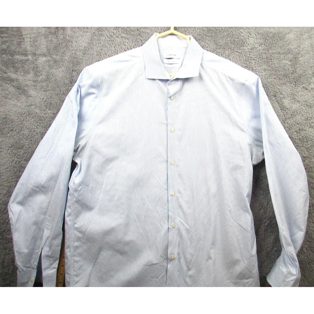 Calvin Klein Shirt Mens Large Blue White Stripe Slim Fit Non Iron Long Sleeve